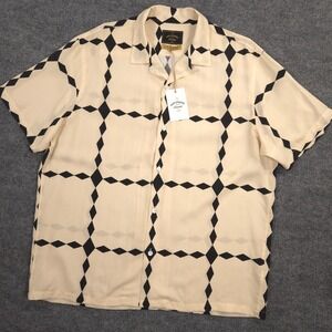 Portuguese Flannel Camp Shirt Mens XXL Cream Diamonds Geometric Loop Collar NEW